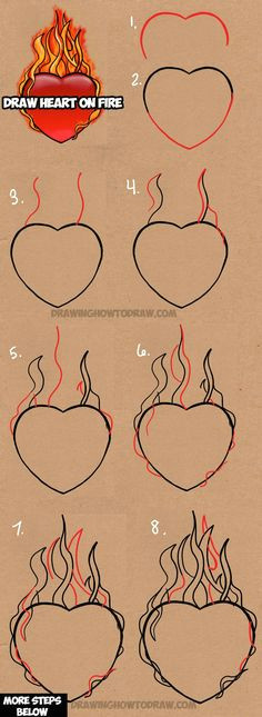 how to draw a flaming heart on fire with step by step drawing tutorial