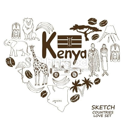sketch collection of kenyan symbols heart shape concept travel background kenya kenya shapes heart shapes