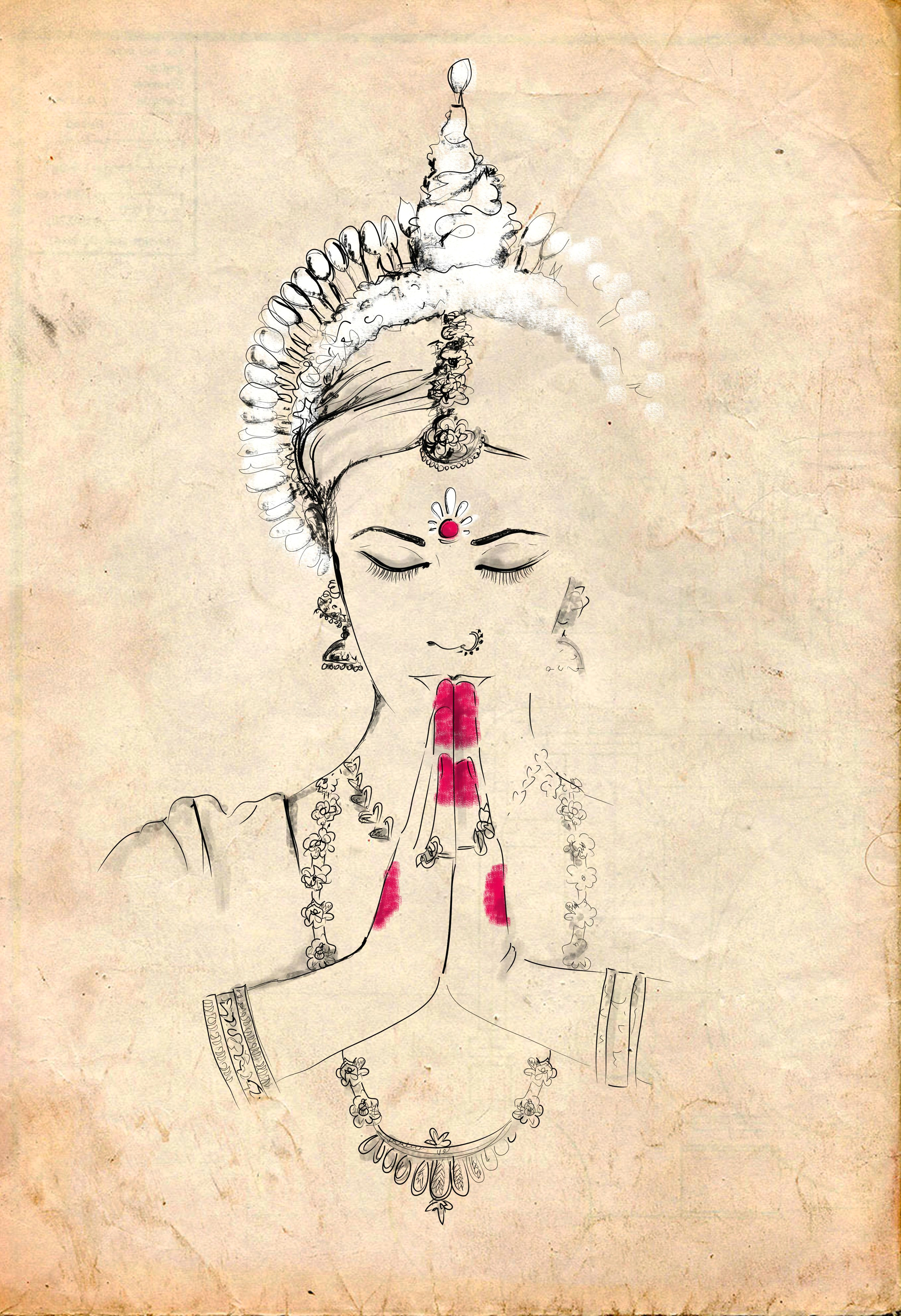 Drawing Of A Indian Girl Odissi Illustration by Gungur Arts Indian Like Indian Art Art