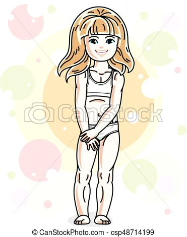 little blonde cute child in underwear standing on colorful backdrop with bubbles vector pretty nice girl illustration sleep time theme