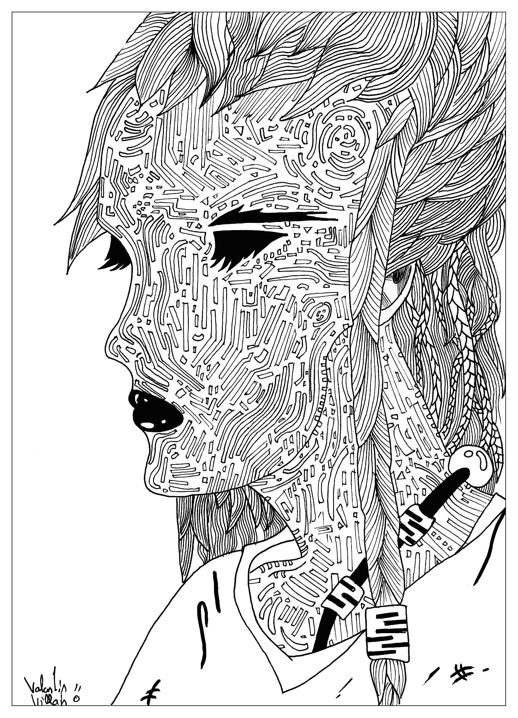 drawing the mysterious woman anti stress adult coloring pages