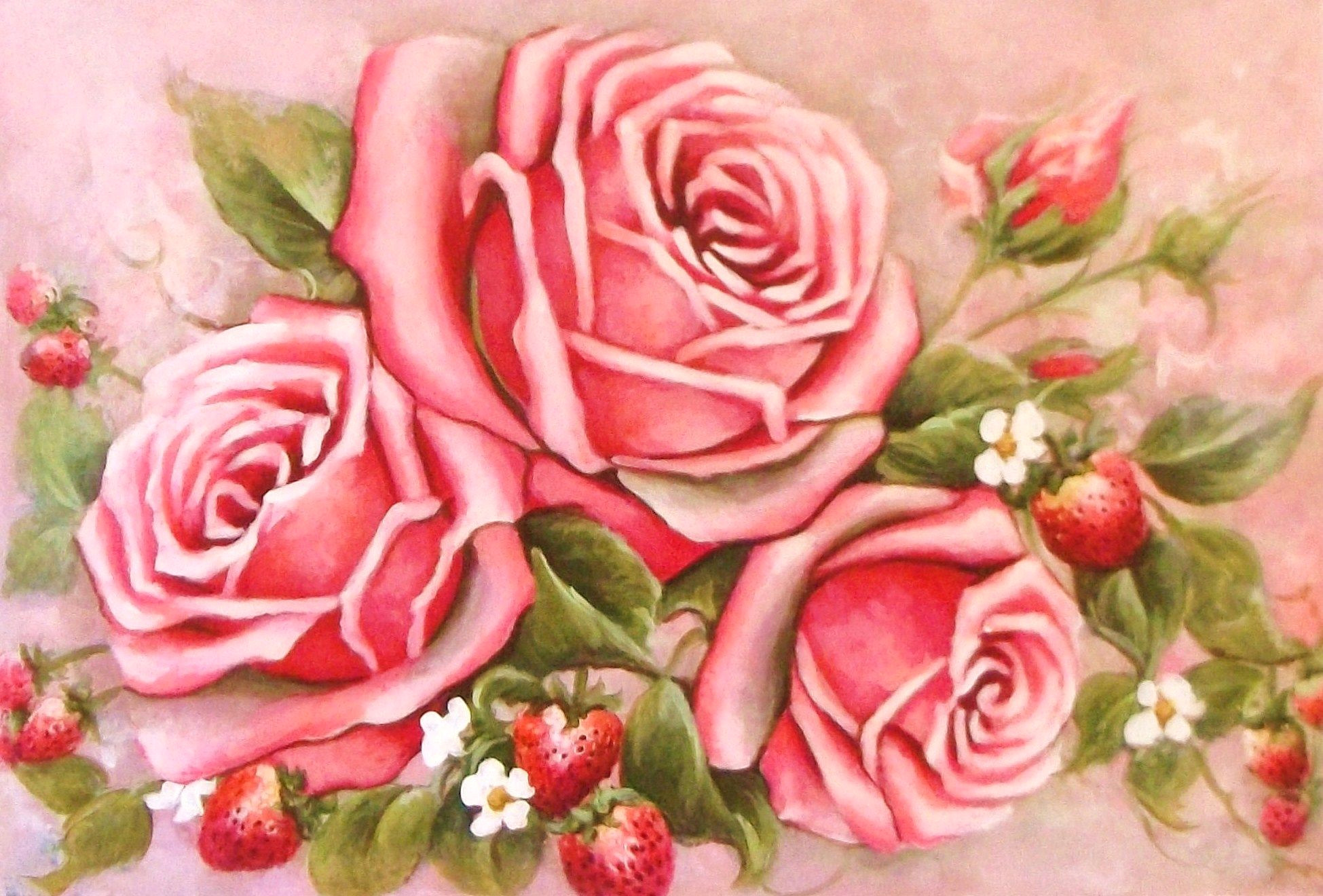 romantic roses pink painting floral