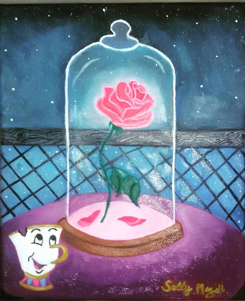 beauty and the beast rose on canvas oil color disney