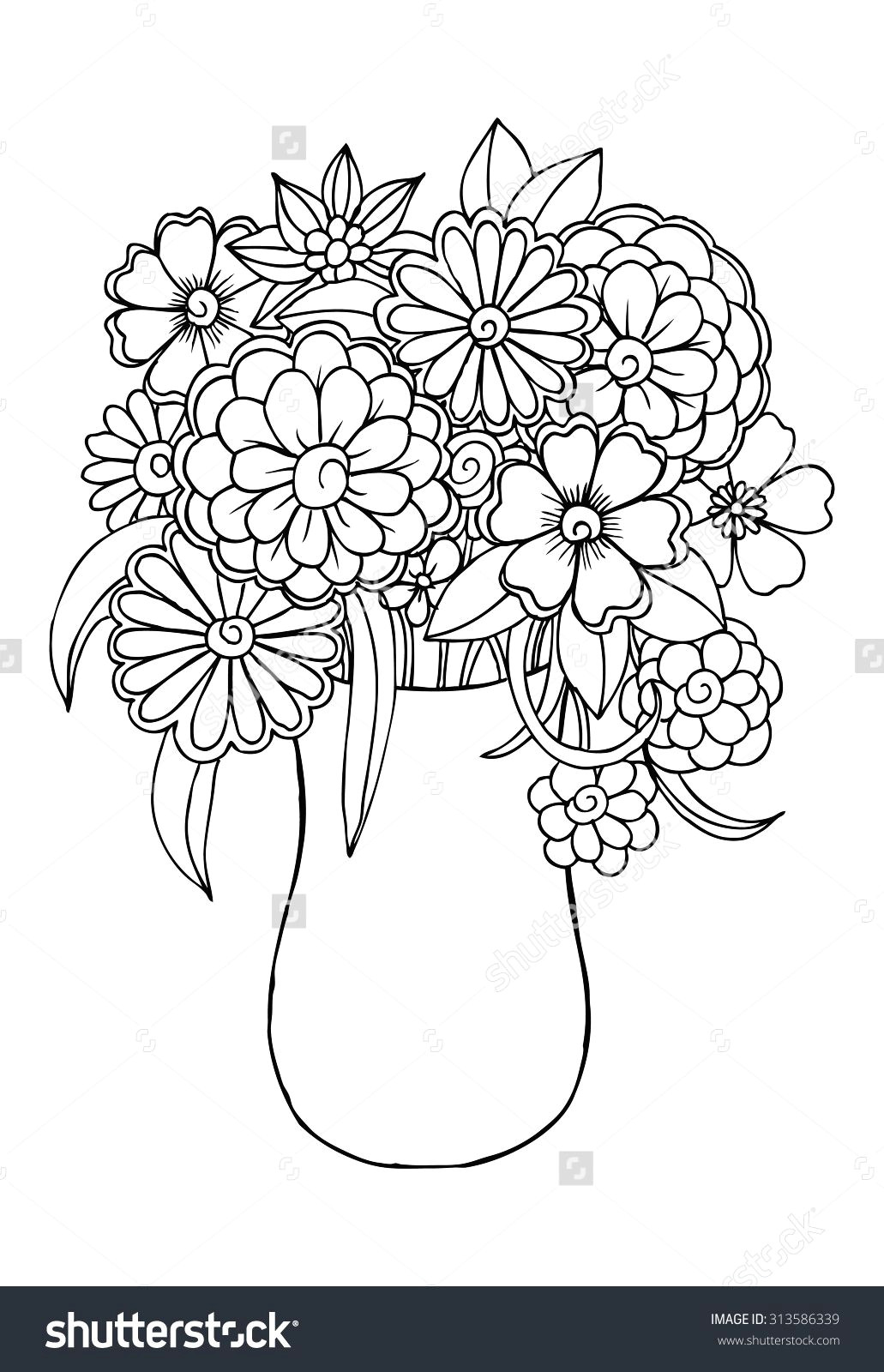 vector bouquet of flowers in a vase adult coloring pages coloring books flower vase