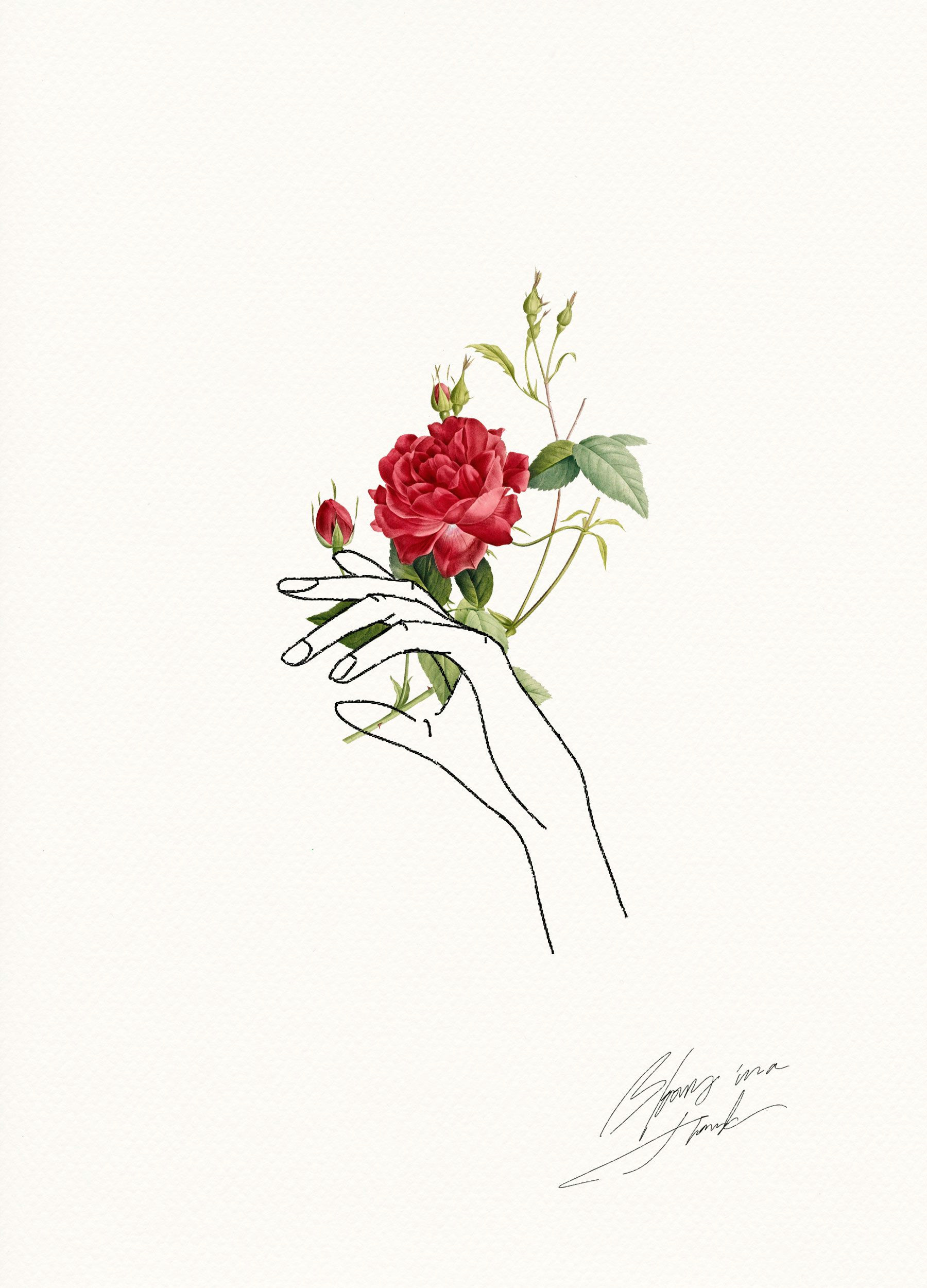 Drawing Of A Rose Tumblr Holding Flowers Design Art Drawings Line Art