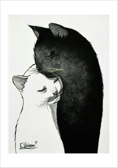 take care etsy cat art cute cats black painting love illustration
