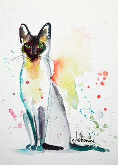 spectacular siamese cat original aceo painting siamese kittens watercolor cat cat drawing beautiful