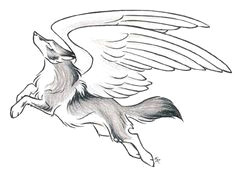 mystical fantasy leaping wolf drawing with wings tattoo cool wolf drawings cute animal drawings