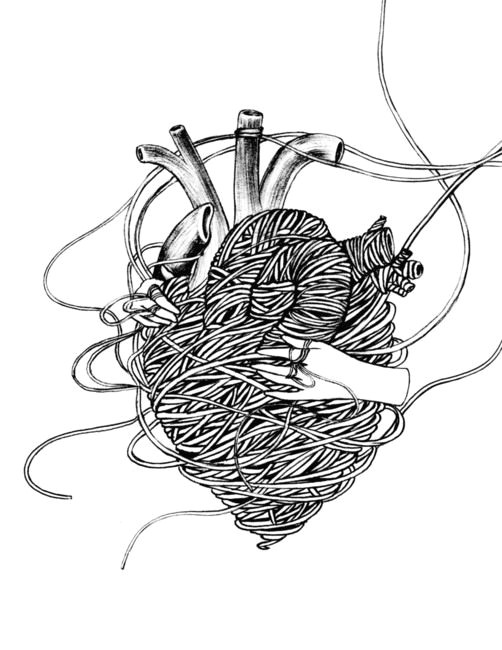 heart made of thread being unraveled
