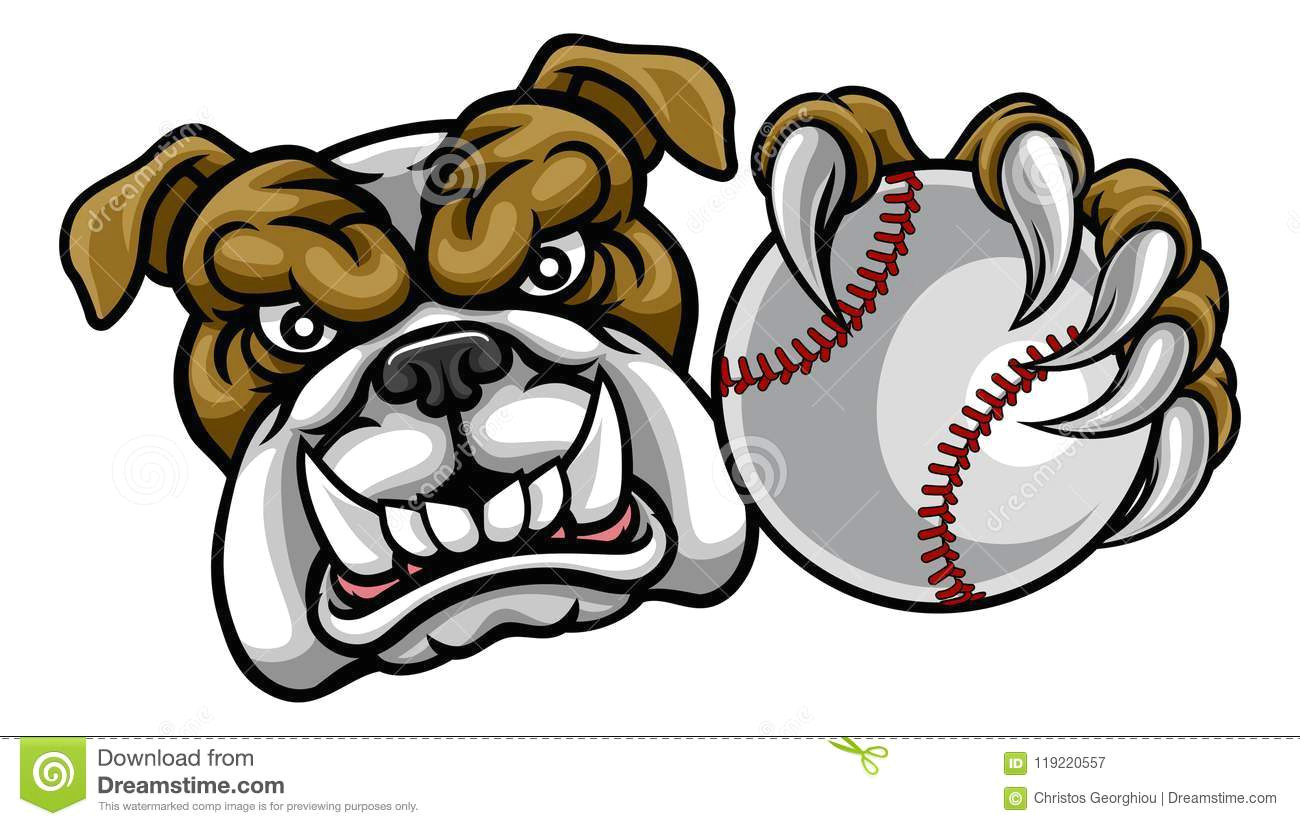 a bulldog angry animal sports mascot holding a baseball ball