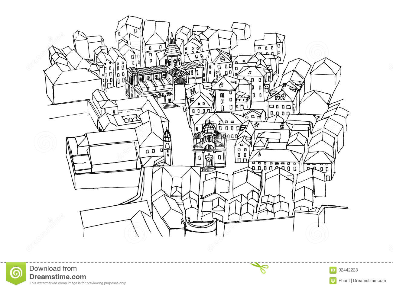 vector sketch of bird s eye view of old dubrovnik croatia