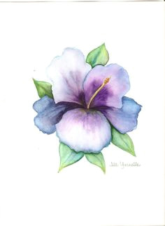 blue and purple hibiscus original watercolor painting