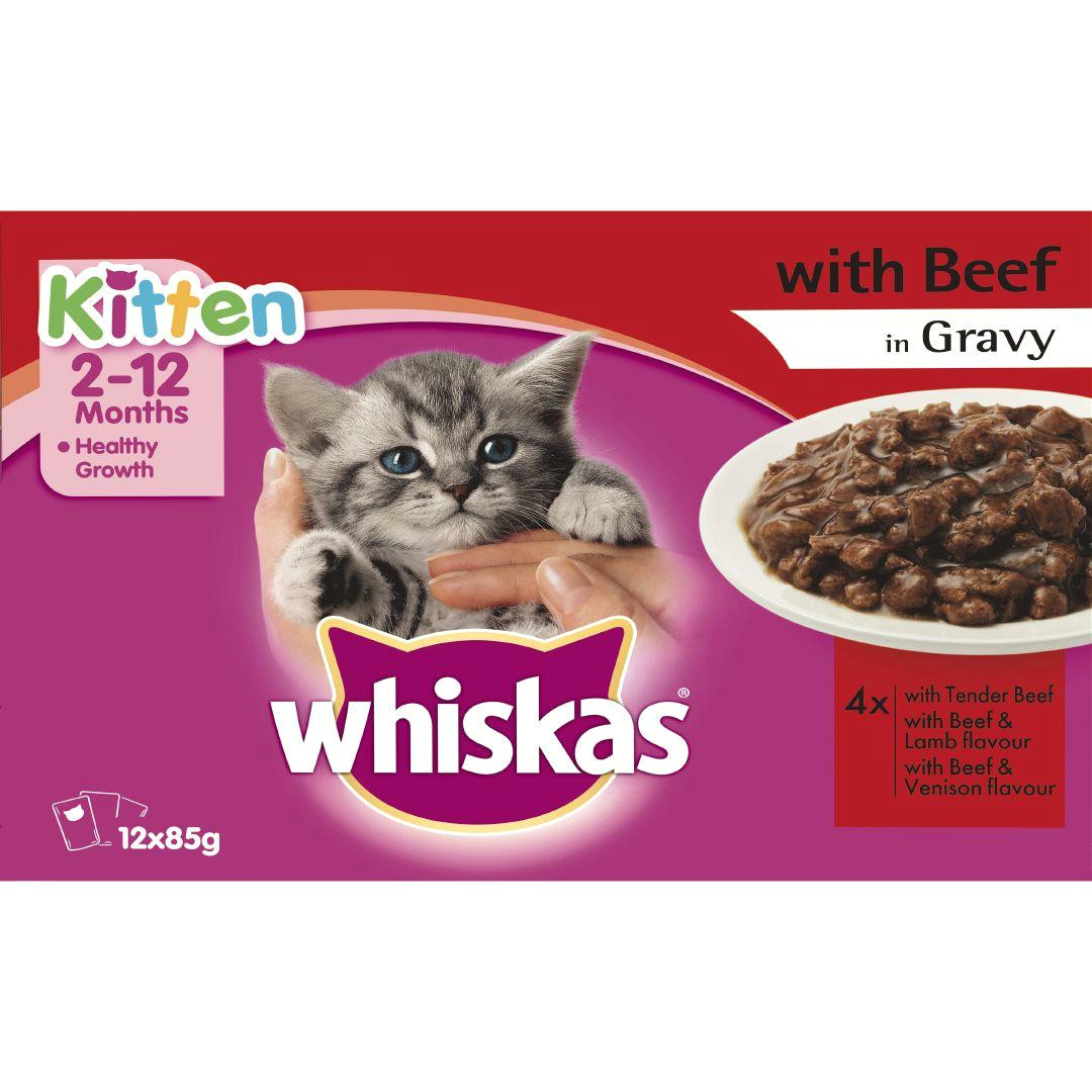 whiskas kitten with beef pouch 12 pack