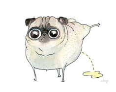 absurd peeing pug card pee pilates funny pug dog asparagus pee strange pug drawing on a blank greeting card by inkpug