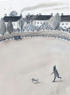 dog walk about today illustration by lizzy stewart illustration drawing winter