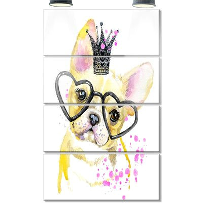 designart funny dog with large glasses 4 piece graphic art on canvas set