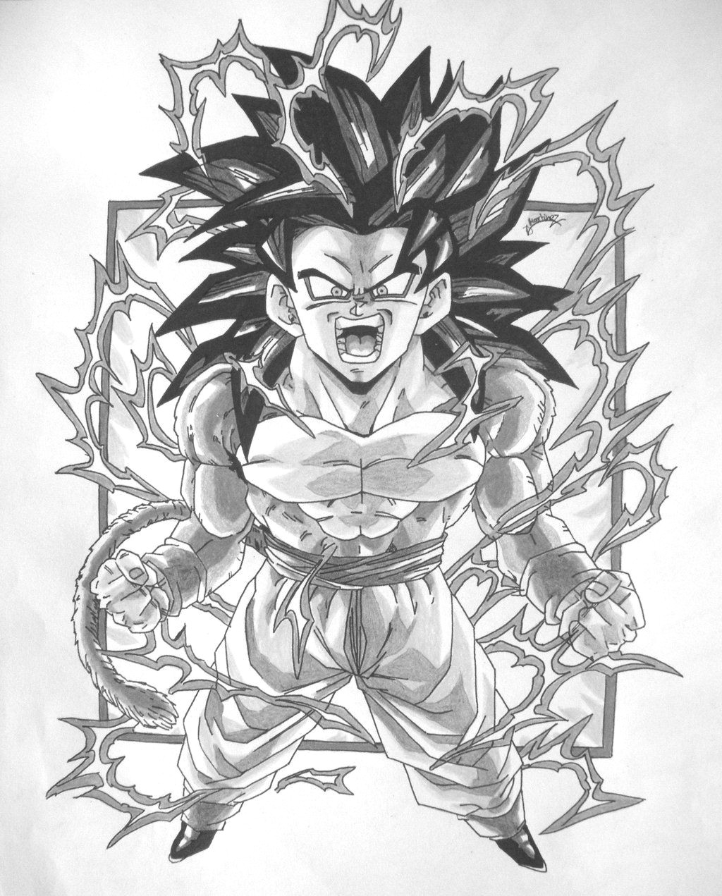 dbz gt character drawings dragonball gt black and white goku ss4 v1 by triigun on deviantart
