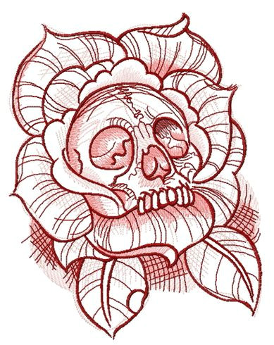 machine embroidery design www embroideres com pink red flower plant rose nature horror dead skull blossom death embroiderydesign