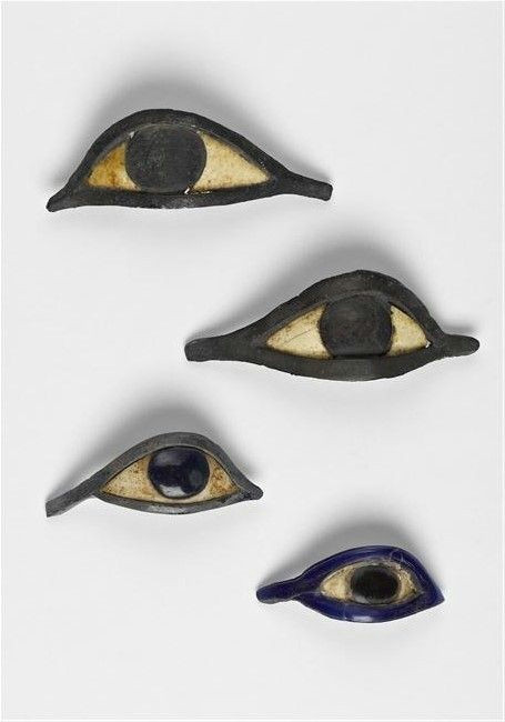 ancient egyptian eyes inlays mostly taken from coffins glass paste obsidian and lapis lazuli now in the mediterranean archaeology museum marseille