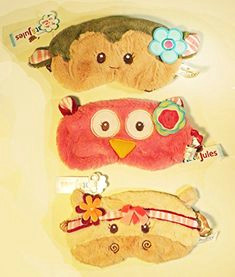 set of 3 childrens plush sleep eye masks monkey owl and hippo details can be
