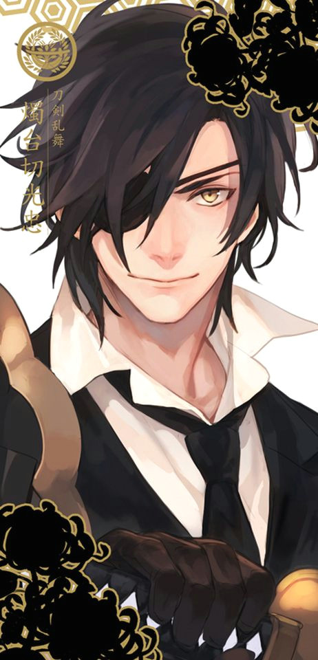 black hair anime guy with eyepatch and golden eye