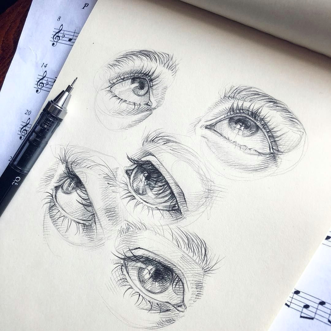 Drawing Of Eyes In Pen Lera Kiryakova Sketch Eyes Art Figurative Realistic Eye