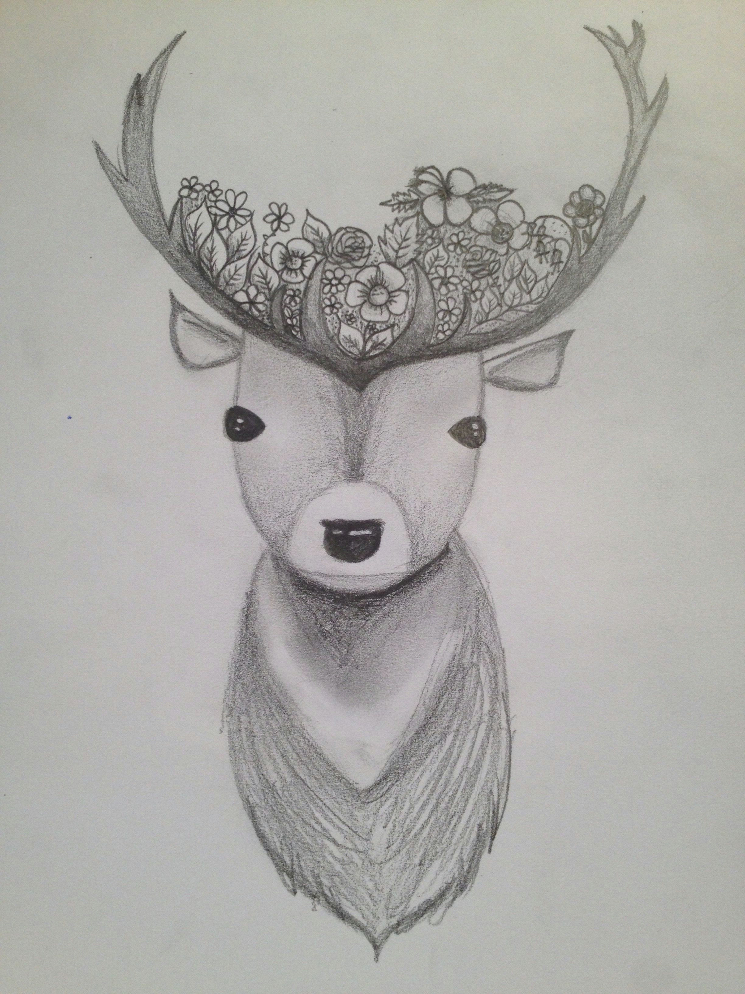 deer flower crown drawing