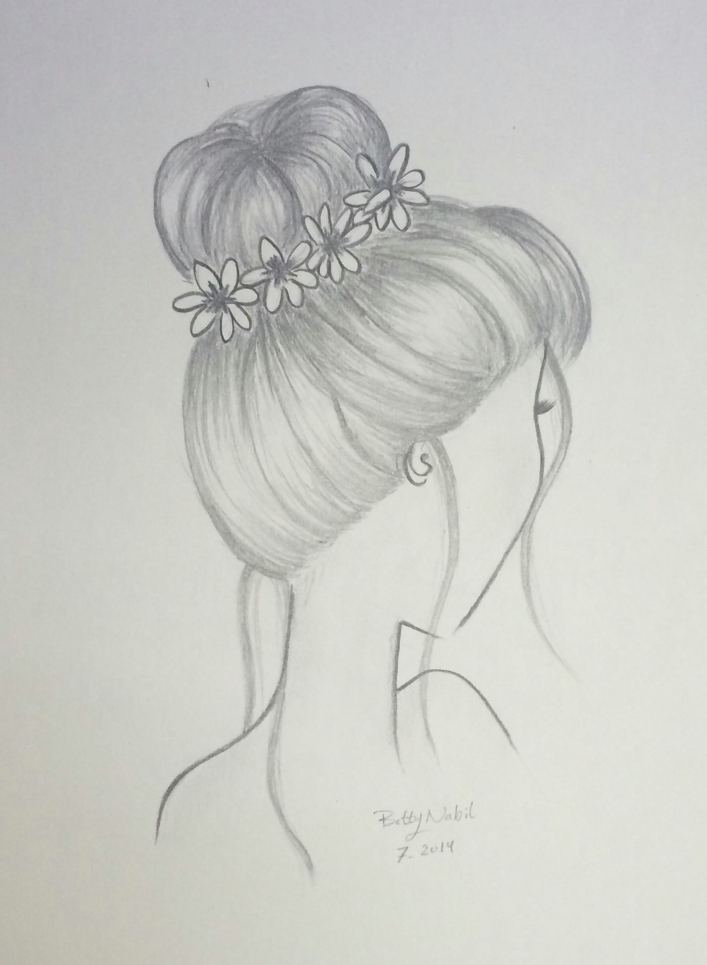 draw hair bun hairstyle with flowers