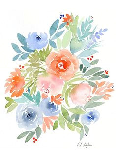 flowers painting original watercolor flowers spring florals floral wall art floral decor