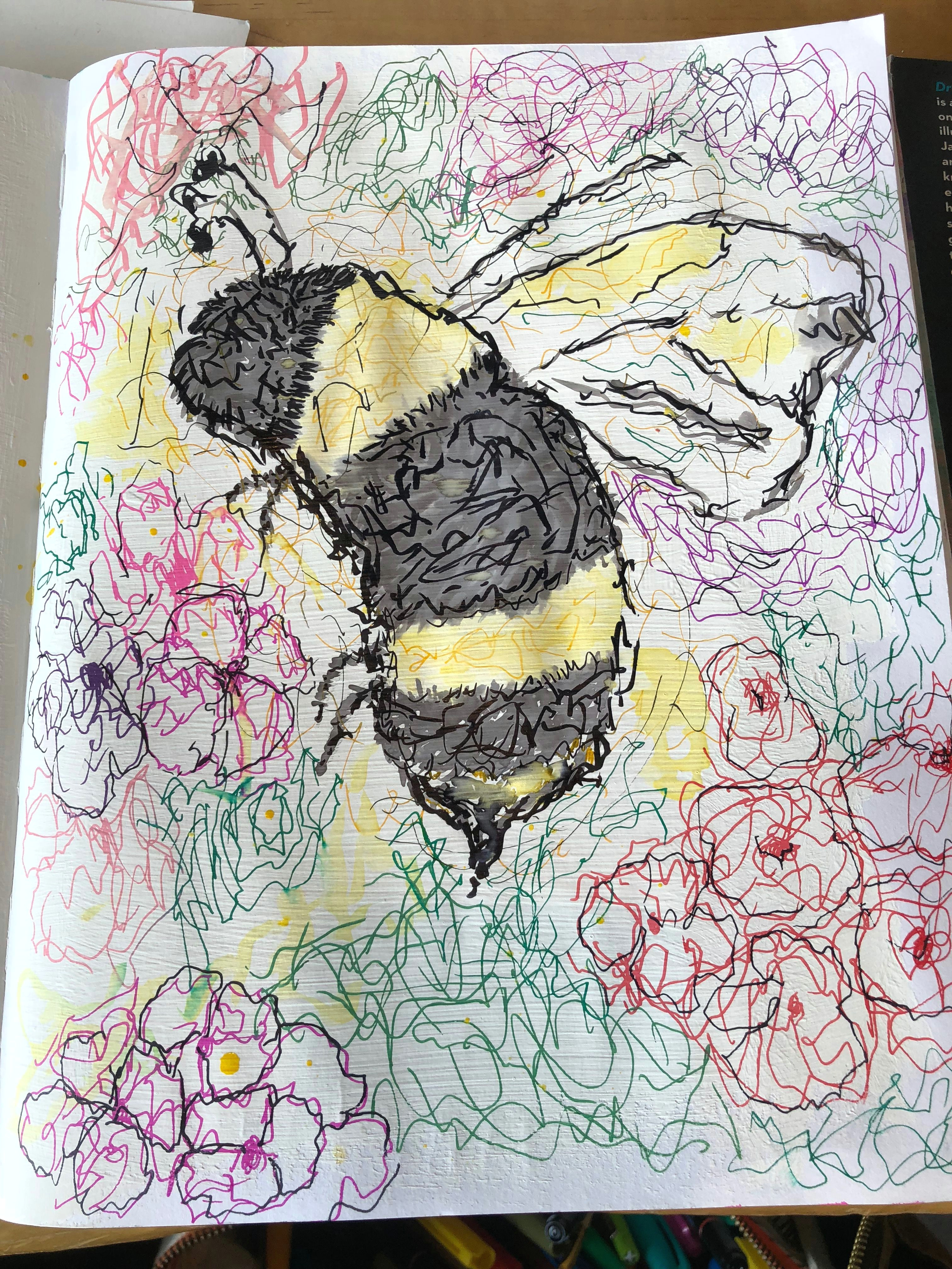 artsy doodles bees and flowers with sharpie artist s loft watercolor dual tip markers and sudee style color pencils