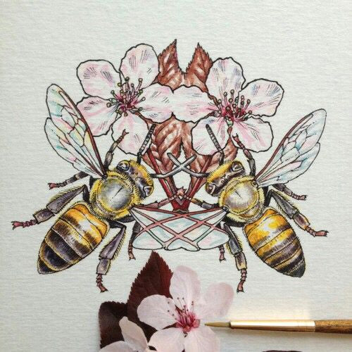 bees flowers art
