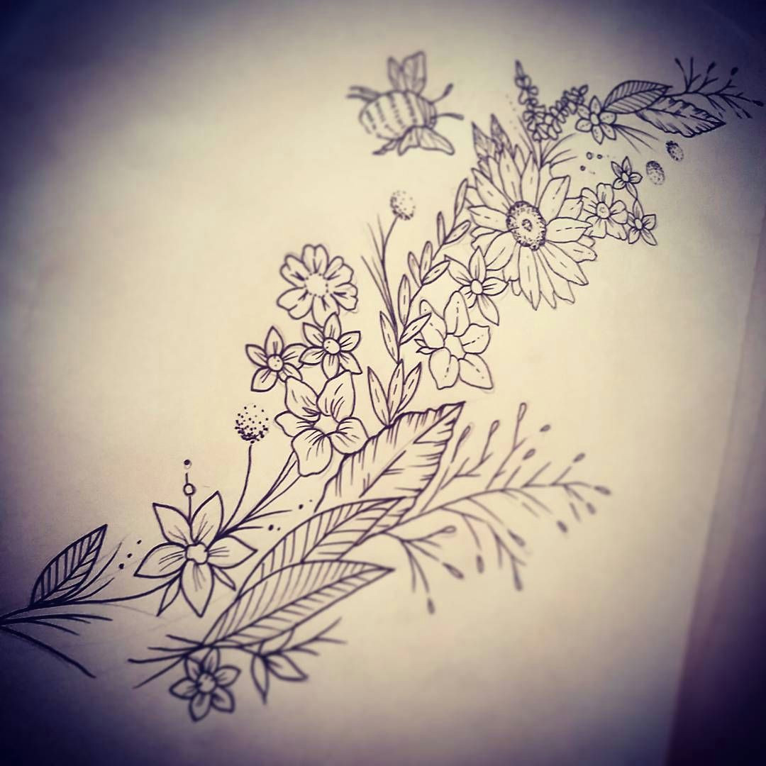 doodle day d tattoo tattoodesign drawing doodle wildflower wildflowertattoo flowertattoo beetattoo flowersketch sketch leaf flower bee art