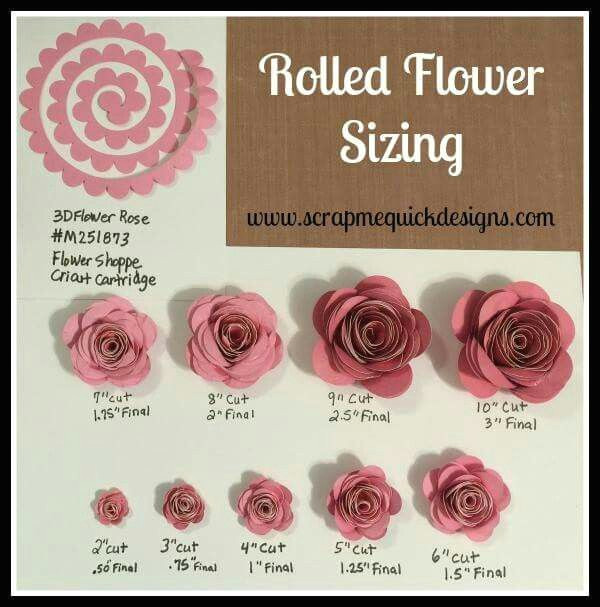 rolled paper flower sizing chart cricut paper flowers