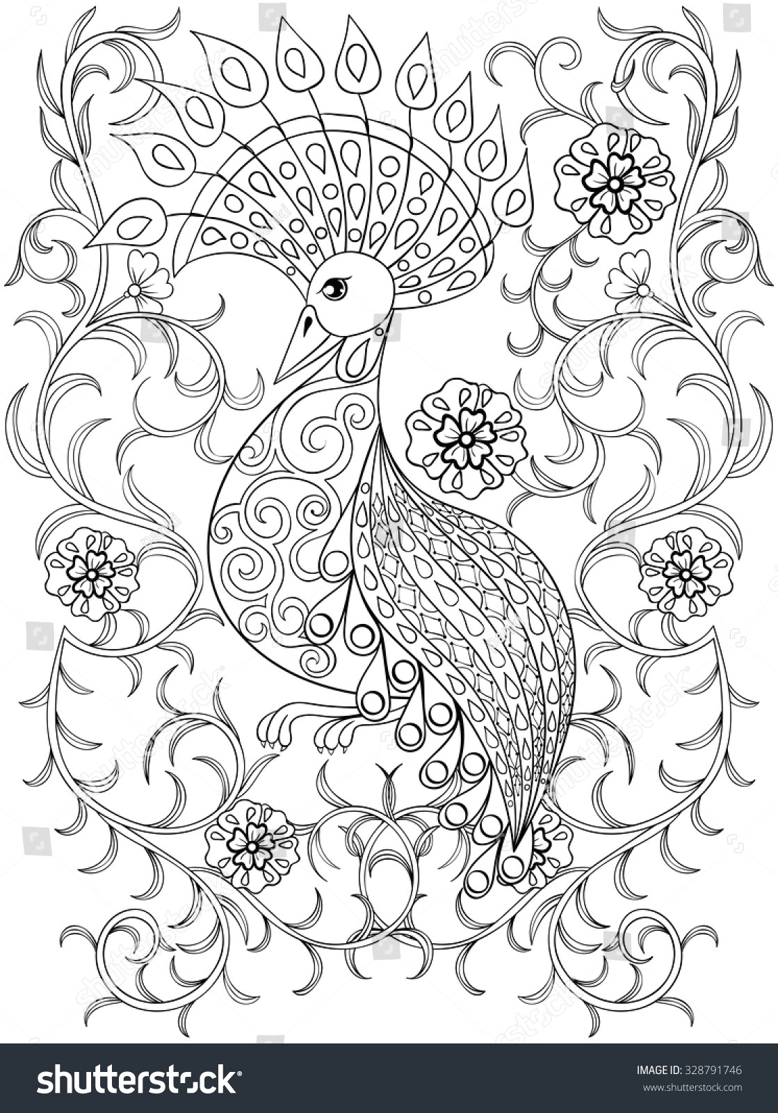 coloring page with bird in flowers zentangle illustartion bird for adult coloring books or tattoos