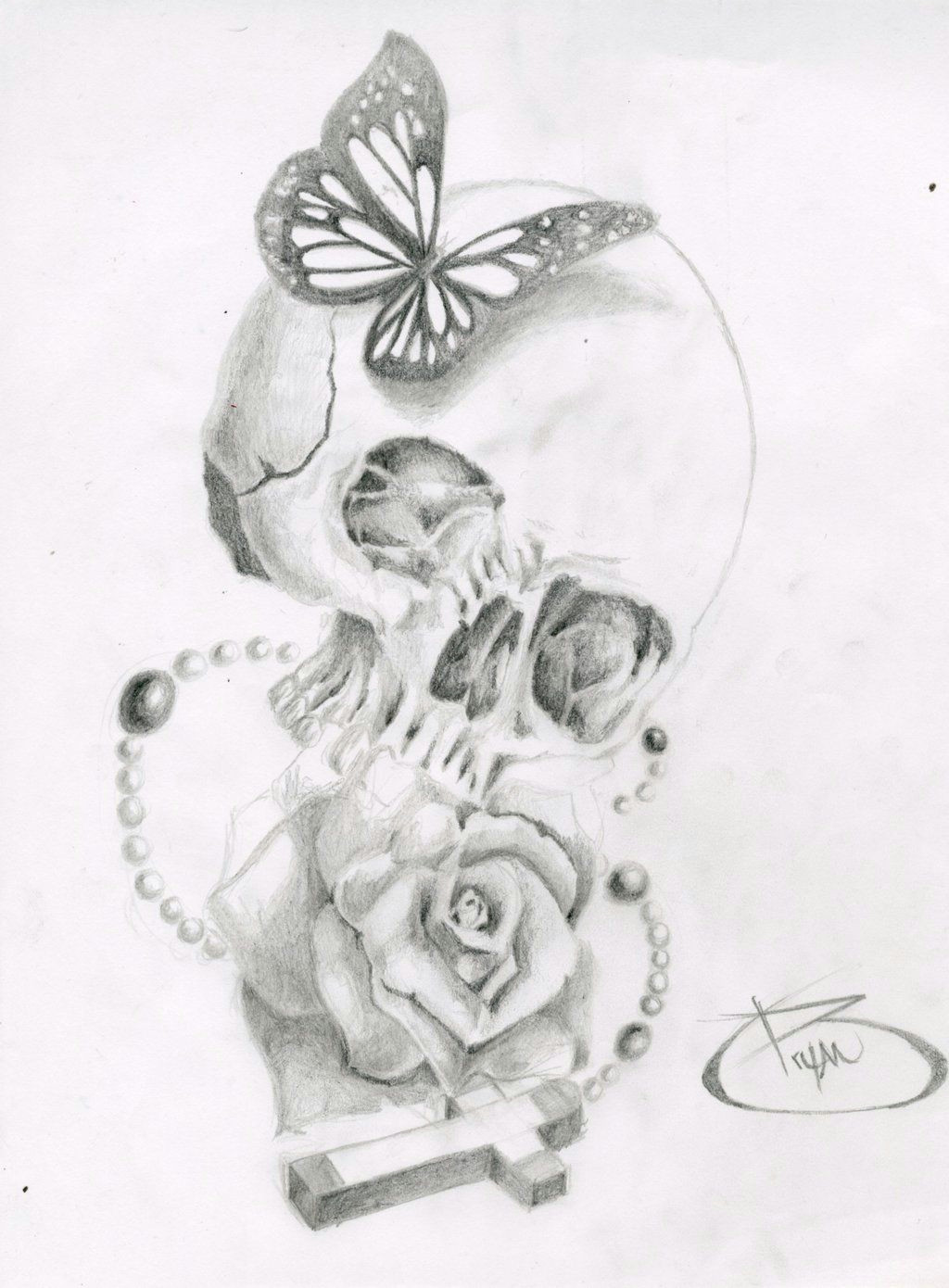skull butterfly rose cross by bryanchalas deviantart com on deviantart