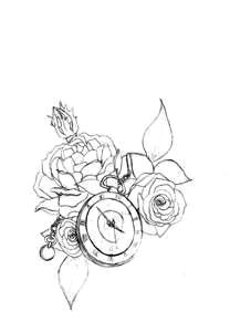 half sleeve idea rose with child s name and watch with the time of birth