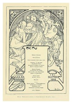 1895 french menu sarah bernhardt dinner design by alphonse mucha who wrote in