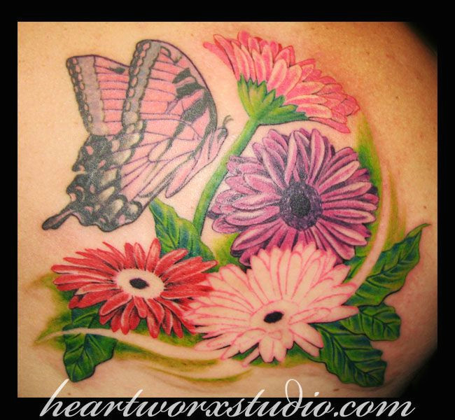 gerbera daisy tattoo designs gerbera daisy n butterfly tattoo image tattoos pinterest tattoos gerbera daisy tattoo and butterfly tattoos images