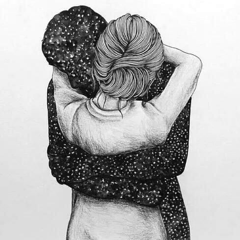 art boy drawing galaxy girl hug illustration space couples love pinte
