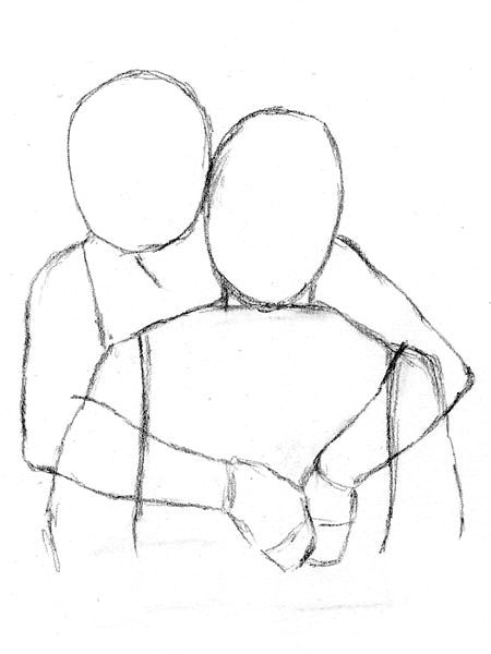 how to draw people hugging from behind the back