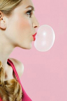 young woman blowing bubble gum michaelsusanno emmammerrick emmasusanno twinflamestravelingtheuniversetogethermarriedforeternitywiththeir6children