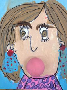self portrait bubble gum blowing 3rd grade art grade 3 second grade
