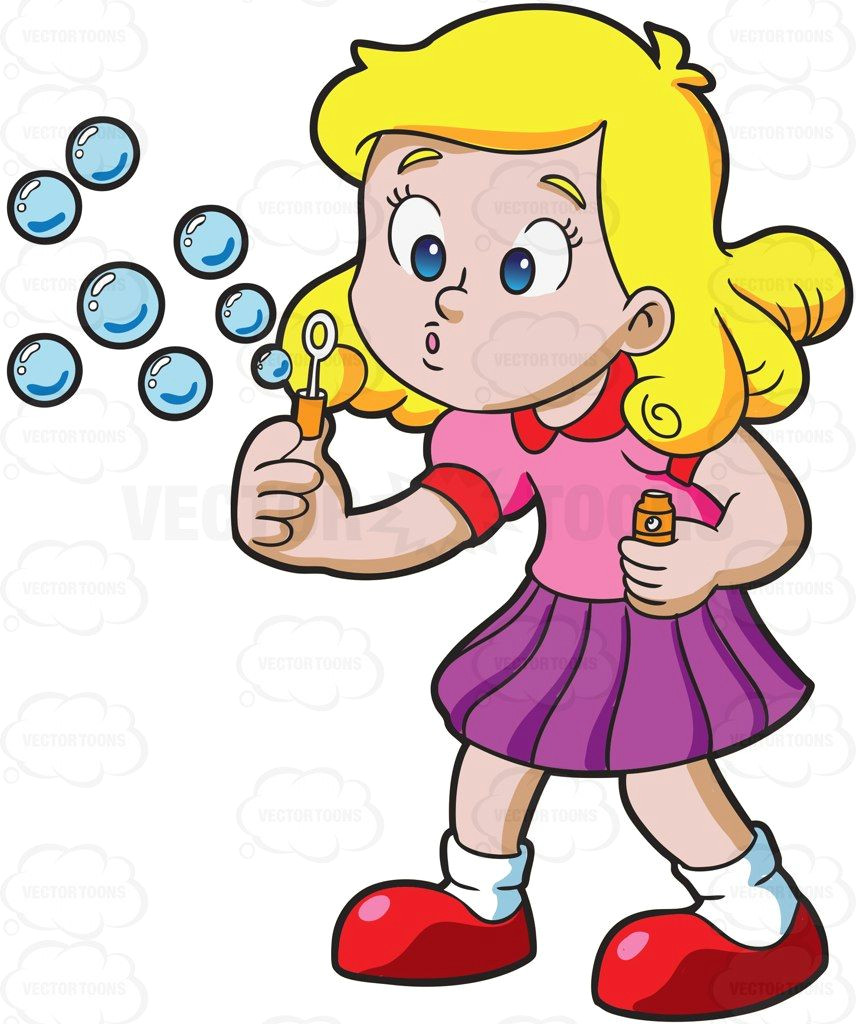 a young girl blowing bubbles