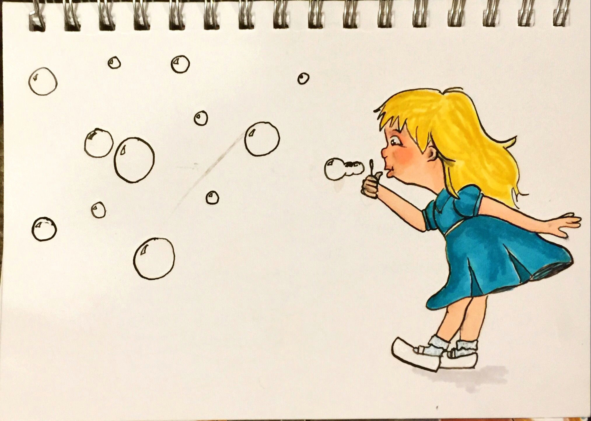 girl blowing bubbles sketch lori douglas
