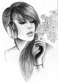Drawing Of Girl Blowing Smoke Tattoo Weed Girl Smoking Drawing