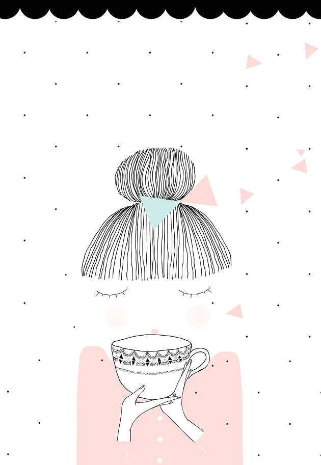 coffee illustration illustration girl pattern illustration cuppa tea drinking tea sipping