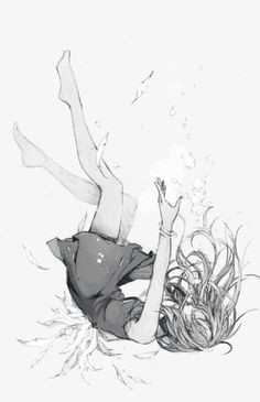 anime girl falling underwater black and white monochrome anime bilder traurige anime