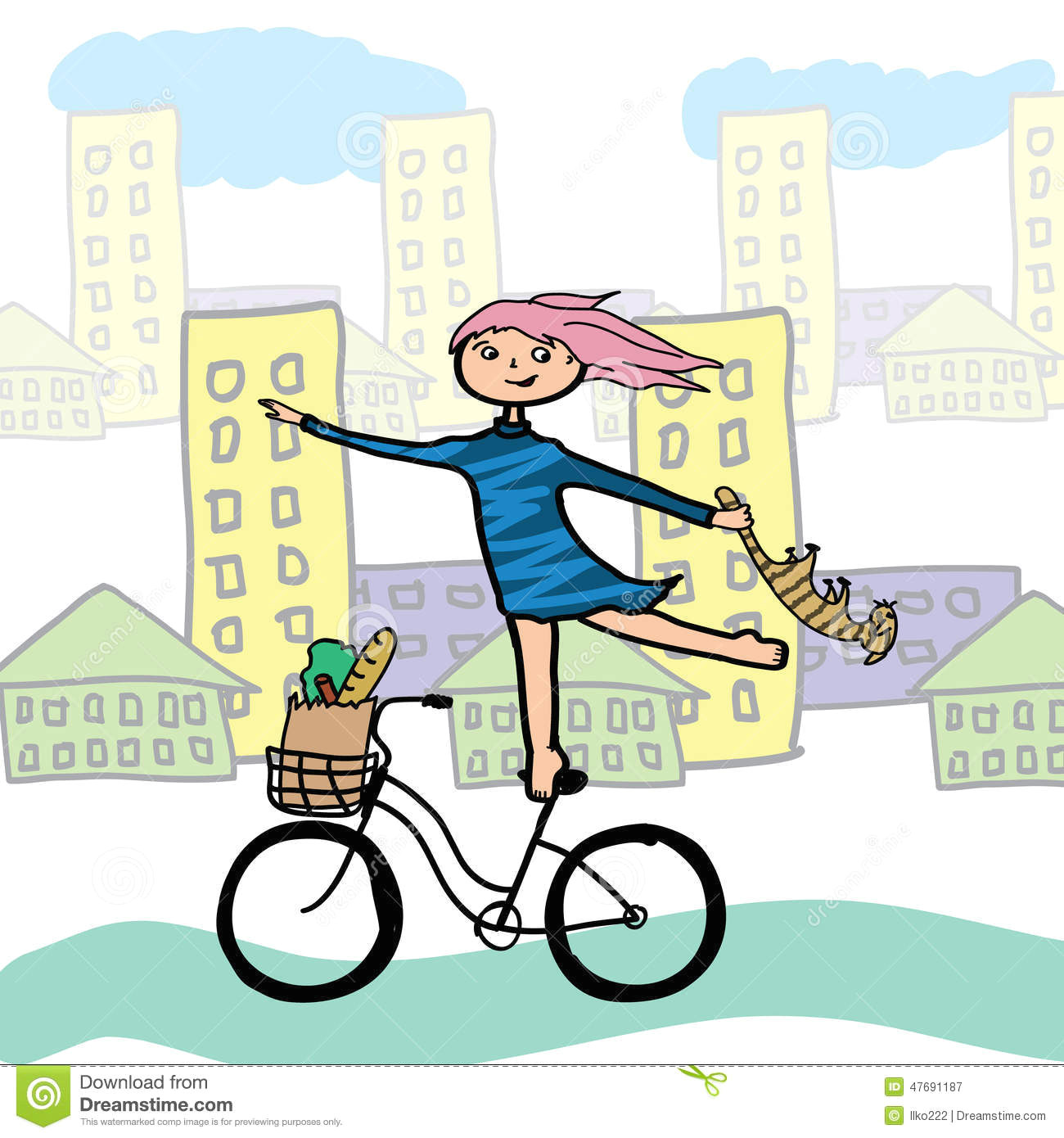 girl with a cat on a bicycle