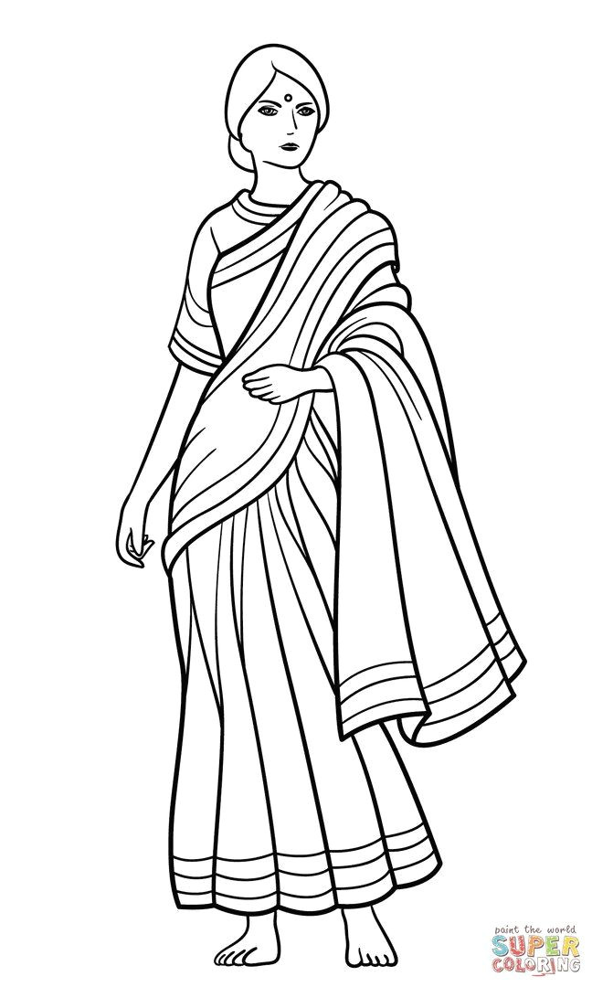 saree indian girl coloring page