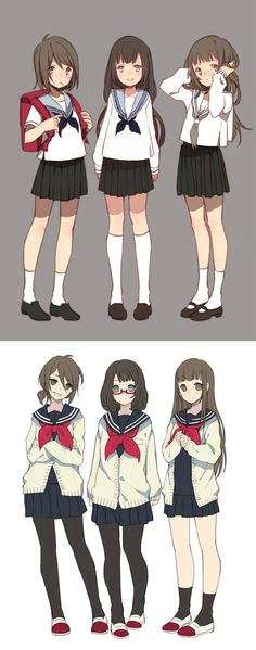 we are all growing up japanese schoolgirls in two different uniforms female clothing study drawing reference